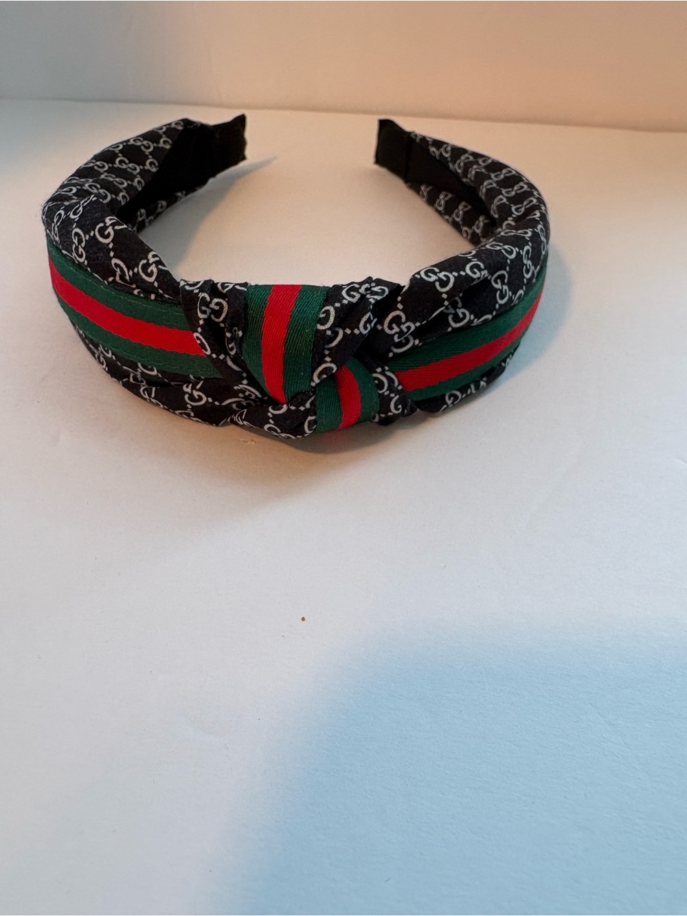 Black Headband with Red & Green Stripes